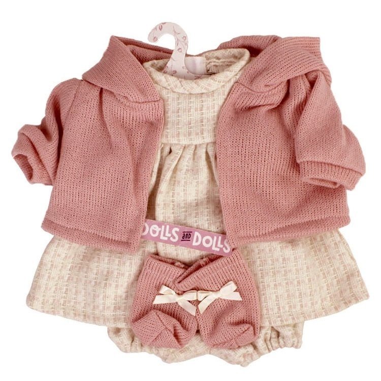 Vêtements pour poupées Llorens 42 cm - Ensemble imprimé beige avec veste rose et bottines