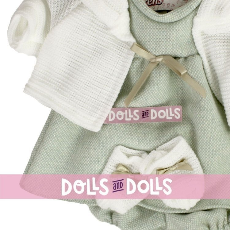 Vêtements pour poupées Llorens 42 cm - Ensemble imprimé vert avec veste et bottines blanches