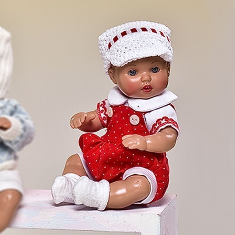 Mini poupée bébé Juanín 20 cm - Avec salopette rouge et chapeau blanc