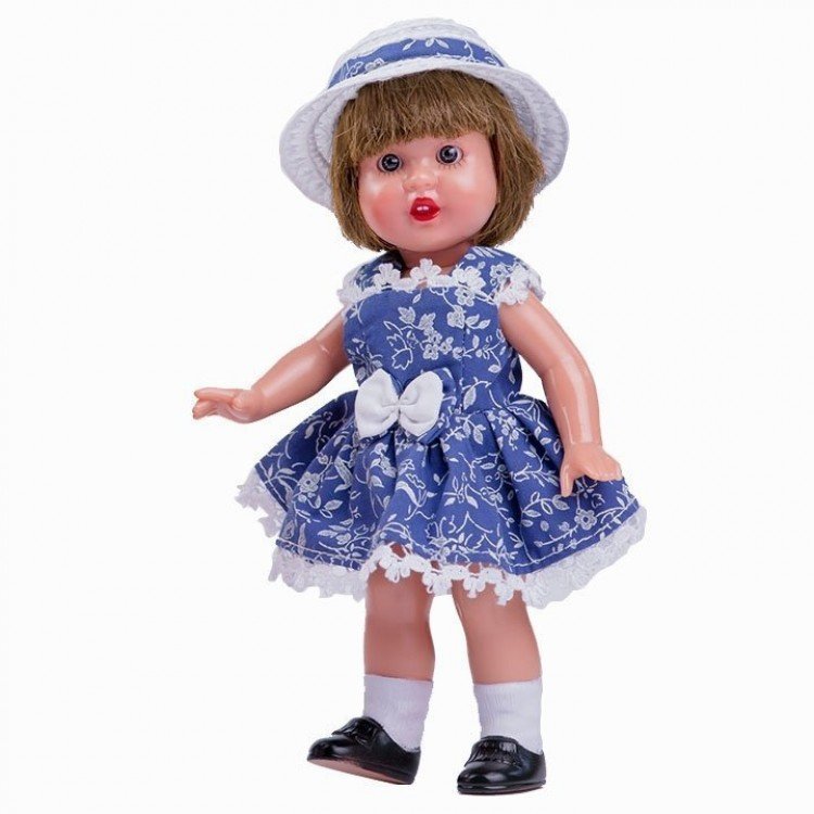 Poupée Mini Mariquita Pérez 21 cm - Avec robe bleue et chapeau blanc