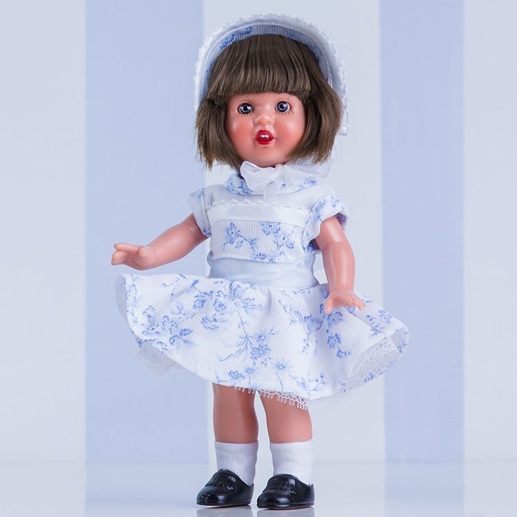 Poupée Mini Mariquita Pérez 21 cm - Avec robe blanche à fleurs bleu clair