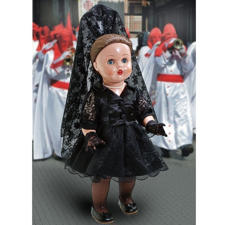 Poupée Mariquita Pérez 50 cm - Avec robe noire et châle espagnol