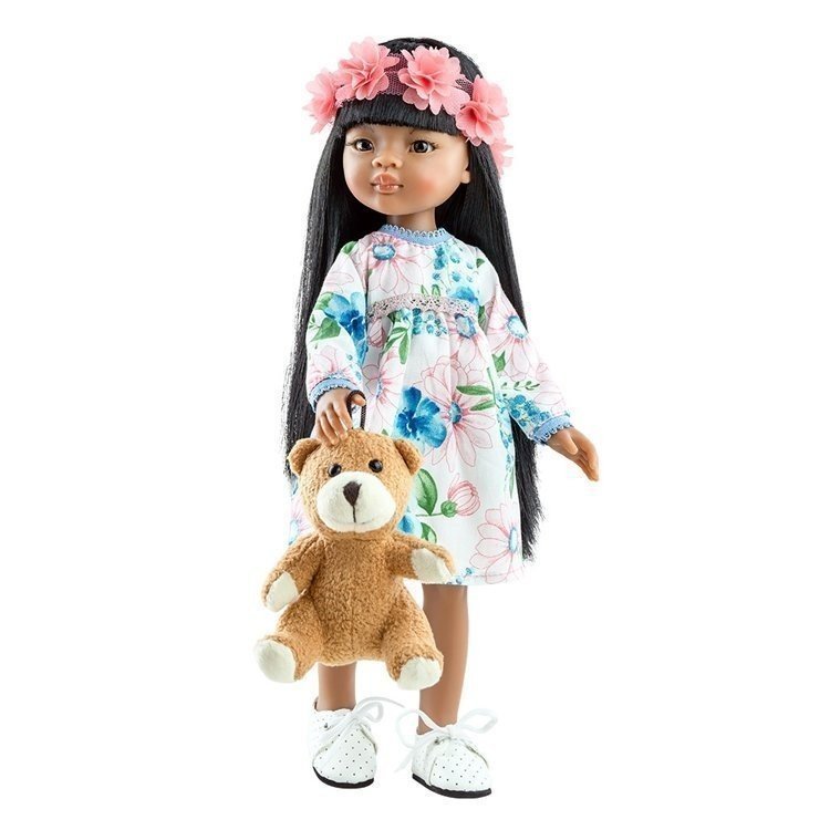 Poupée Paola Reina 32 cm - Las Amigas - Meily avec robe à fleurs et ours en peluche