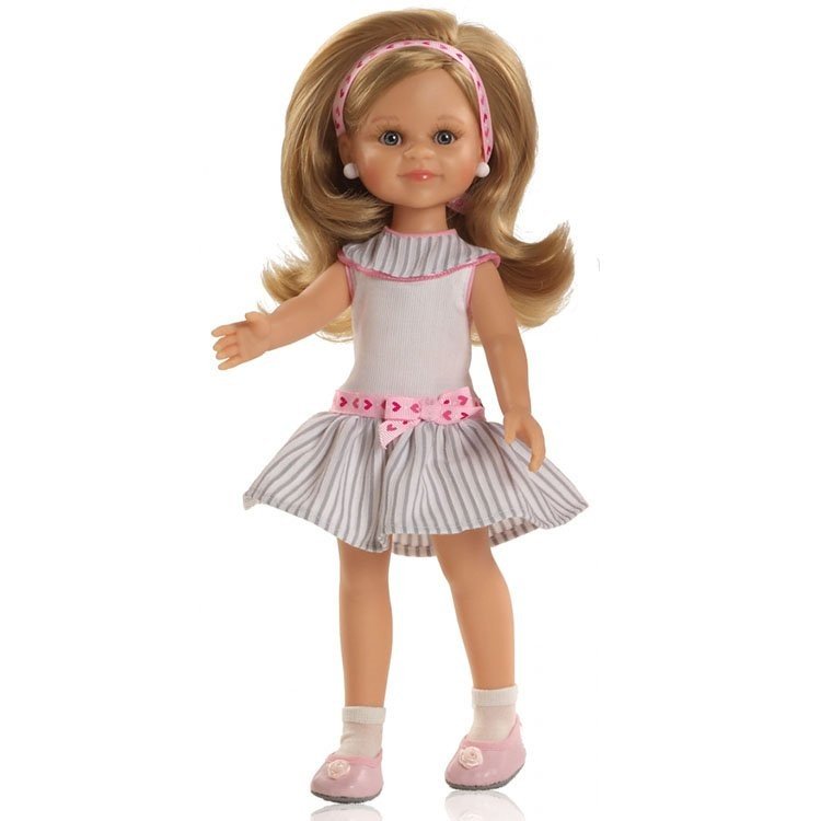 Poupée Paola Reina 32 cm - Las Amigas - Claire d'été avec une robe blanche à rayures grises