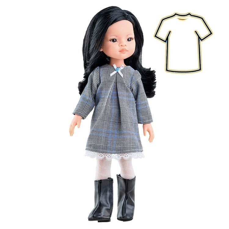 Ensemble pour poupée Paola Reina 32 cm - Las Amigas - Robe grise Liu à carreaux