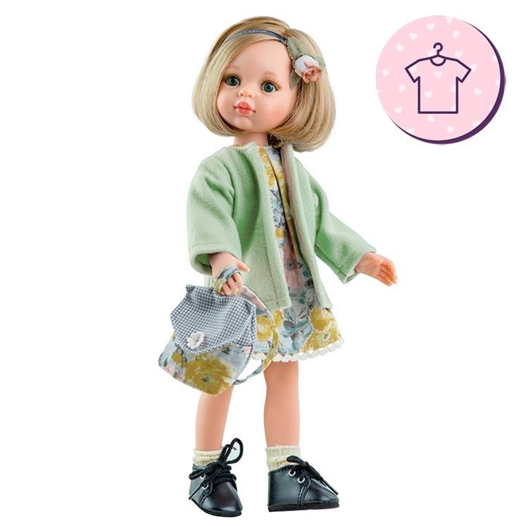 Ensemble pour poupée Paola Reina 32 cm - Las Amigas - Robe à fleurs Carla avec manteau vert