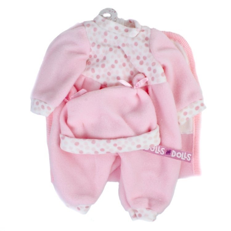 Vêtements pour poupées Llorens 35 cm - Barboteuse rose avec bonnet et couverture