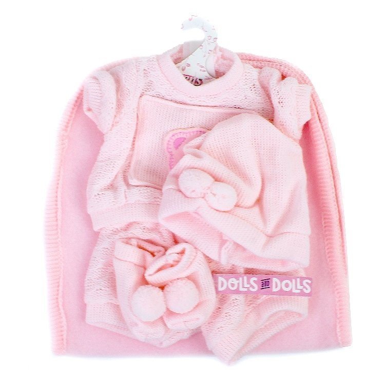 Vêtements pour poupées Llorens 35 cm - Ensemble rose avec chapeau, chaussons et couverture
