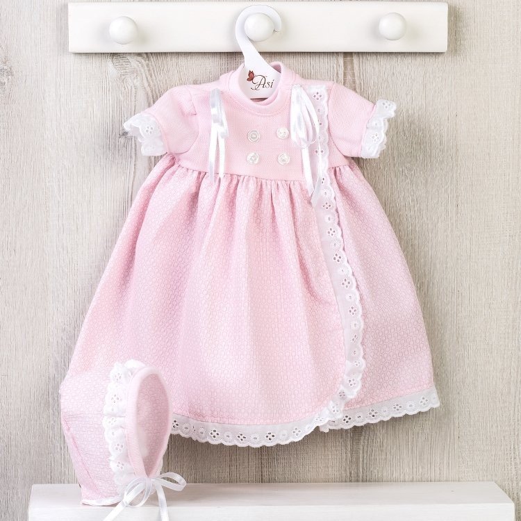 Tenue pour poupée Así 46 cm - Robe bébé rose piqué cousu pour Leo