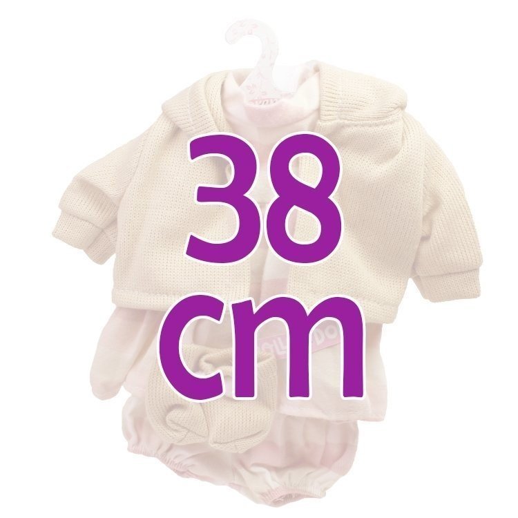 Vêtements pour poupées Llorens 38 cm - Robe carrée imprimée avec veste beige