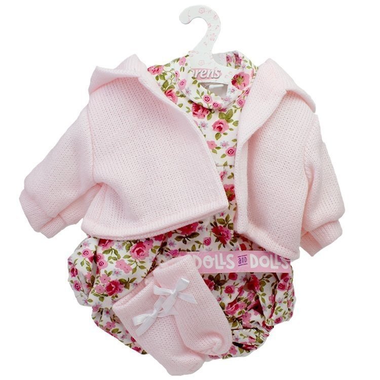 Vêtements pour poupées Llorens 38 cm - Robe imprimée fleurs roses avec veste rose