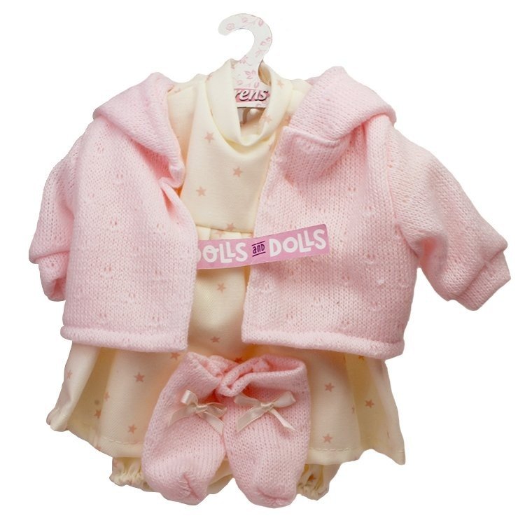 Vêtements pour poupées Llorens 38 cm - Robe imprimée étoiles avec veste rose