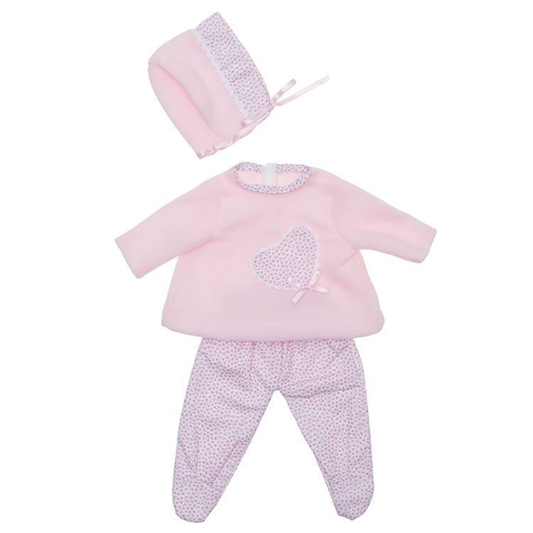Tenue pour poupée Así 46 cm - Ensemble de polaire rose avec imprimé floral et coeur et bonnet pour Leo