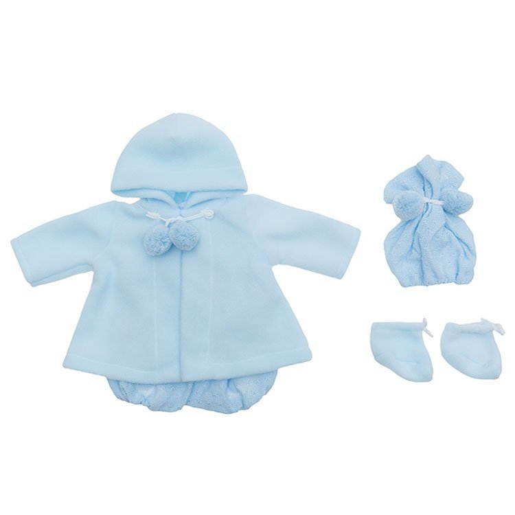Tenue pour poupée Así 46 cm - Barboteuse tricotée bleue avec duffle-coat, bonnet et bottines pour Leo