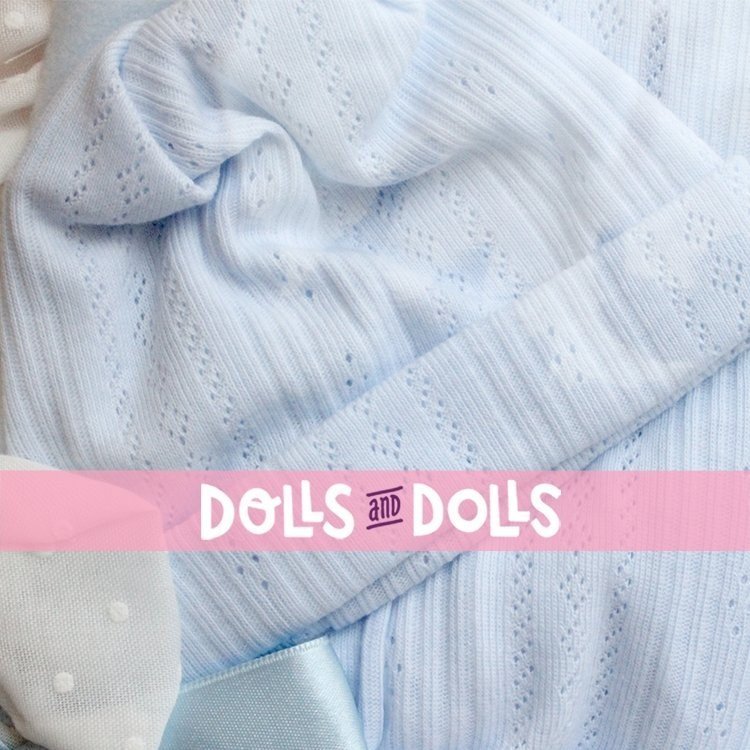 Tenue pour poupée Así 43 cm - Body bleu, chapeau et sac de couchage bleu clair avec plumeti blanc pour poupée Pablo