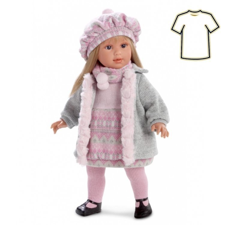 Vêtements pour poupées Llorens 40 cm - Ensemble imprimé rose et gris