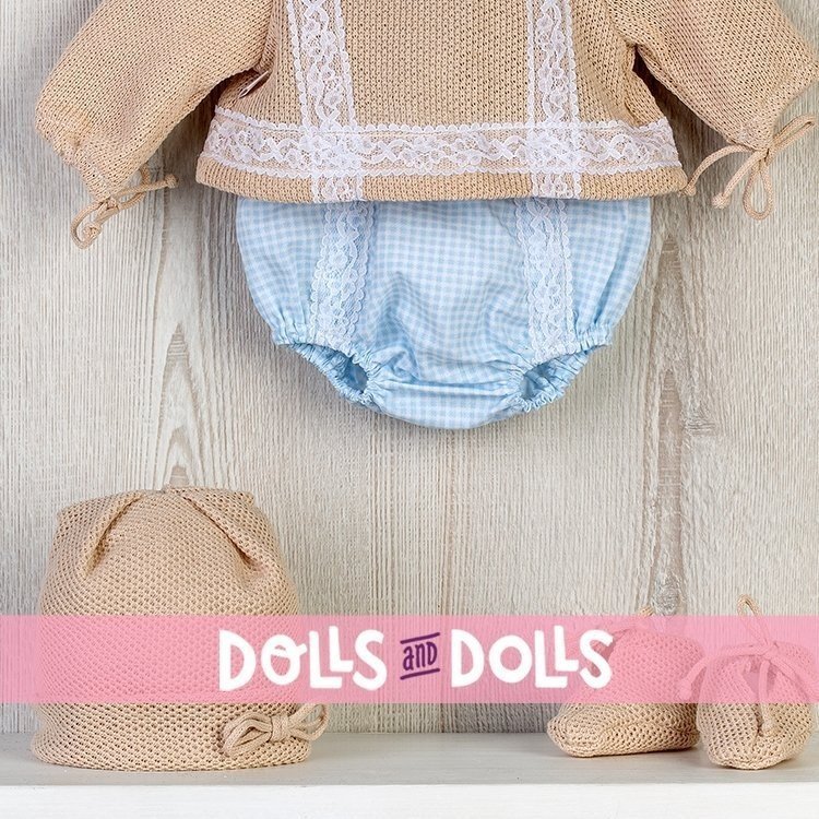 Tenue pour poupée Así 46 cm - Robe tricotée à carreaux bleus avec bonnet et chaussons pour Leo