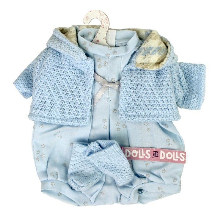 Vêtements pour poupées Llorens 33 cm - Ensemble imprimé étoiles bleues avec veste et chaussons