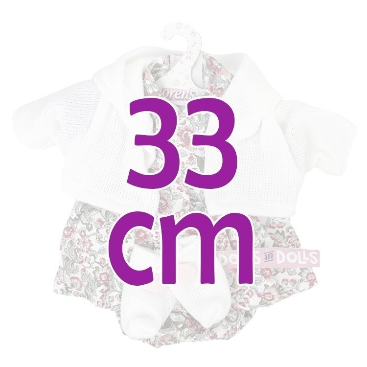 Vêtements pour poupées Llorens 33 cm - Ensemble imprimé fleuri avec veste blanche et chaussons