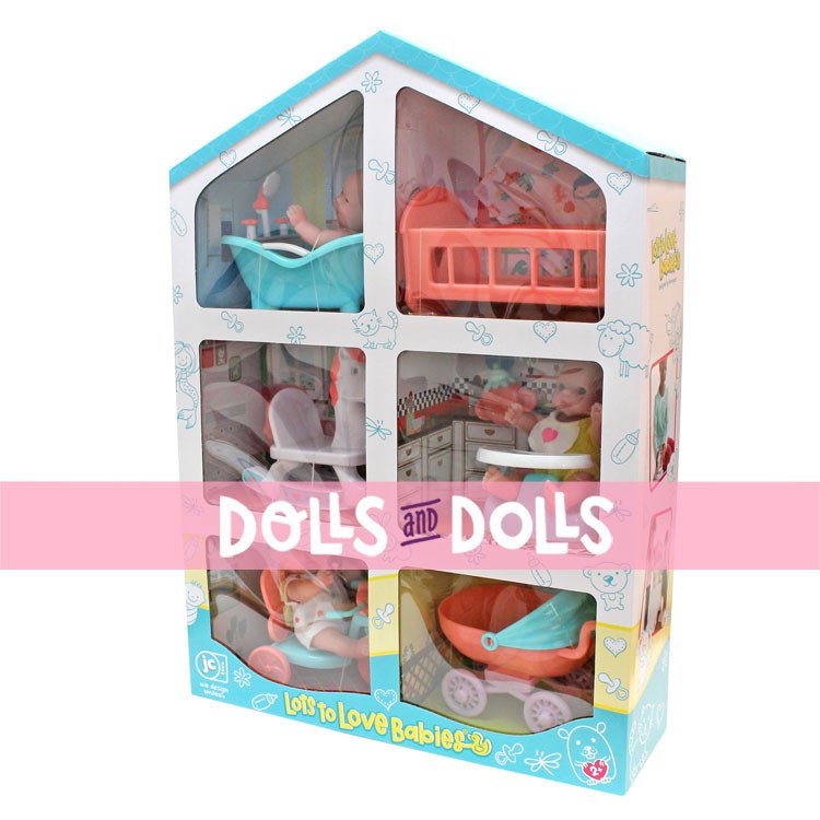 Maison en carton avec poupées et accessoires - Design Berenguer - Lots to Love Babies