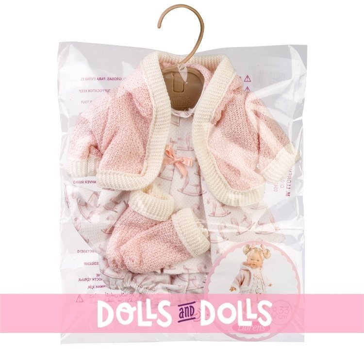 Vêtements pour poupées Llorens 33 cm - Ensemble rose avec robe imprimée