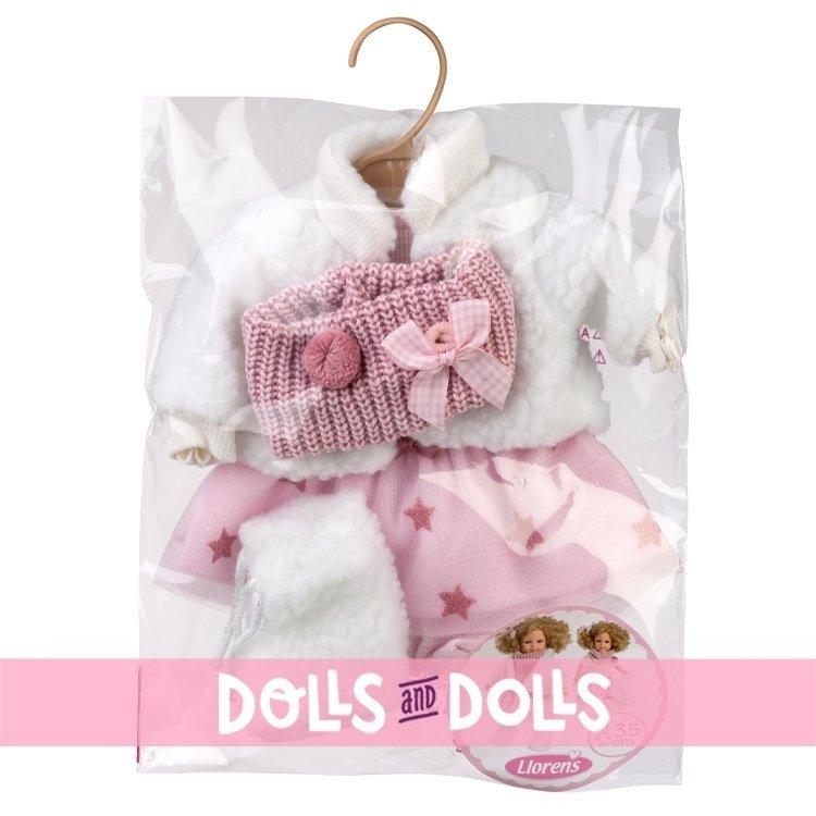 Vêtements pour poupées Llorens 35 cm - Robe rose étoilée avec veste blanche