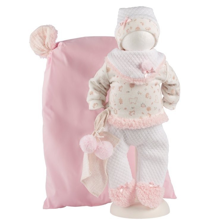 Vêtements pour poupées Llorens 40 cm - Pyjama rose avec imprimé nature et coussin