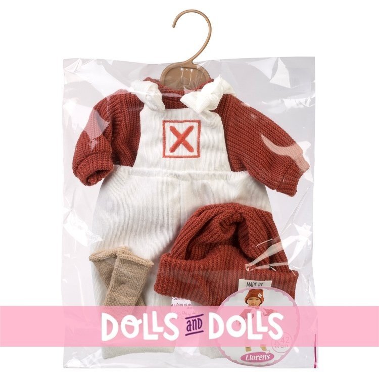 Vêtements pour poupées Llorens 42 cm - Combinaison blanche avec pull rouge et bonnet