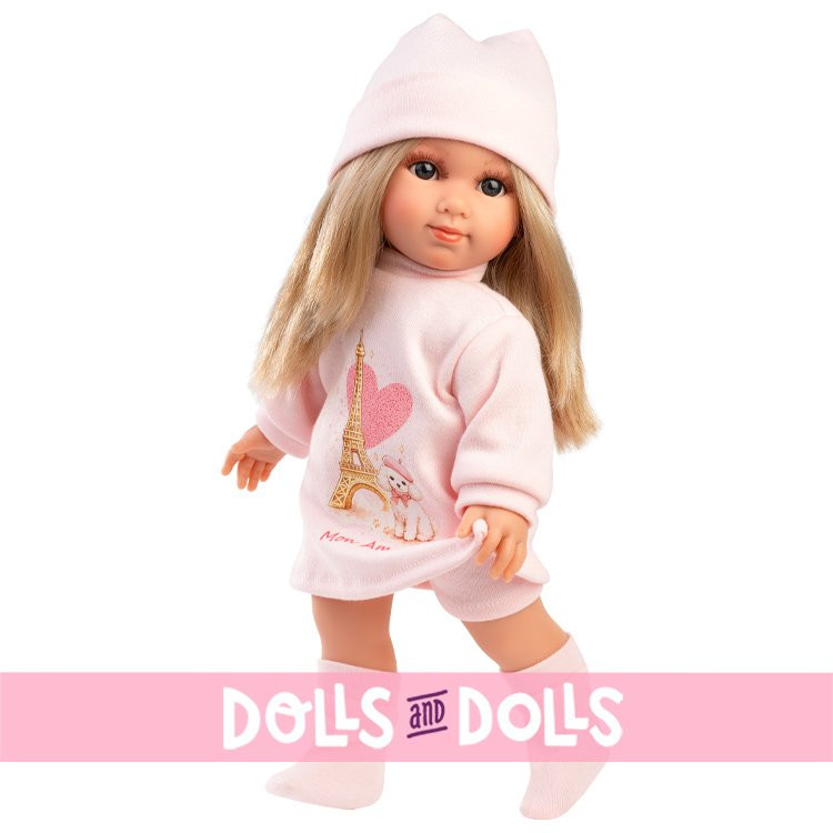 Poupée Llorens 35 cm - Elena avec une robe à motifs rose pâle