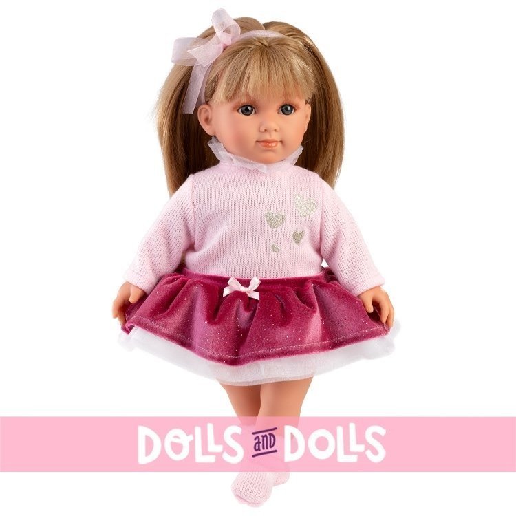 Poupée Llorens 35 cm - Elena en pull rose et jupe fuchsia