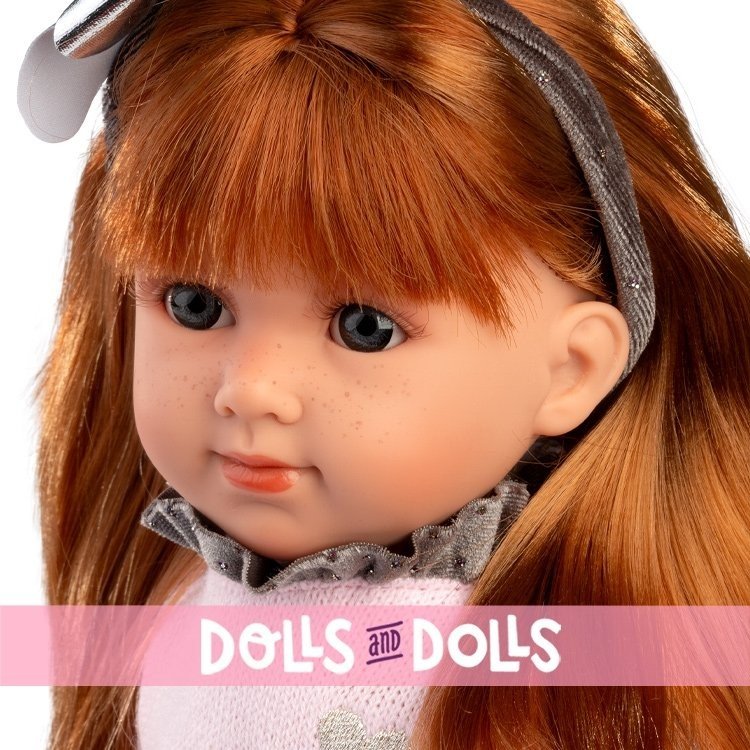 Poupée Llorens 35 cm - Nicole avec un pull rose et une jupe noire