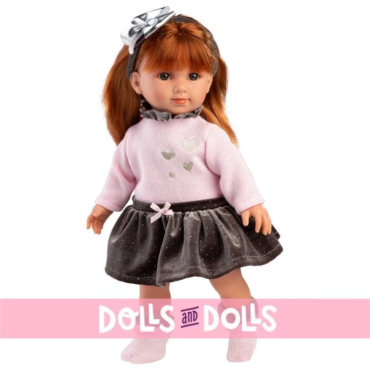 Poupée Llorens 35 cm - Nicole avec un pull rose et une jupe noire