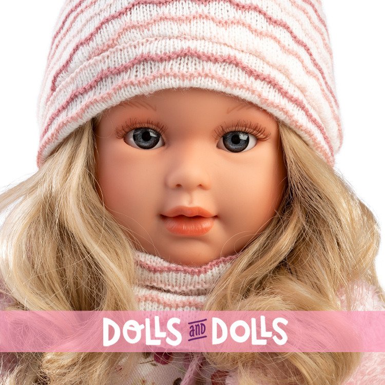 Poupée Llorens 40 cm - Lucia en robe à fleurs et veste en laine rose