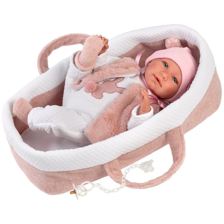 Poupée Llorens 40 cm - Crying Mimi nouveau-né avec nacelle rose