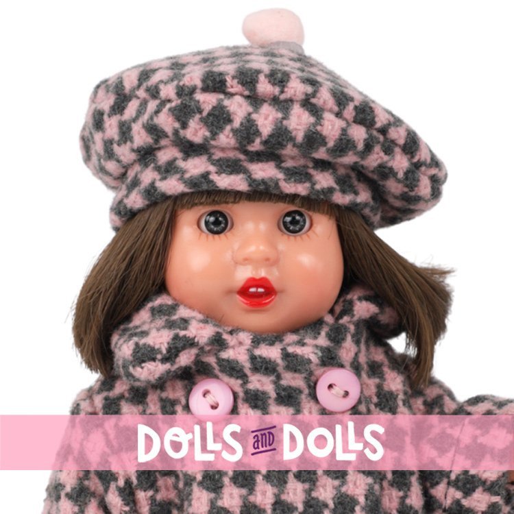 Poupée Mini Mariquita Pérez 21 cm - Manteau d'hiver à carreaux - Brune