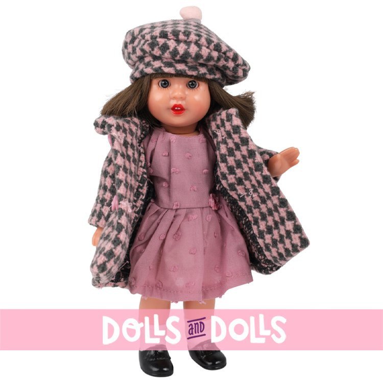 Poupée Mini Mariquita Pérez 21 cm - Manteau d'hiver à carreaux - Brune