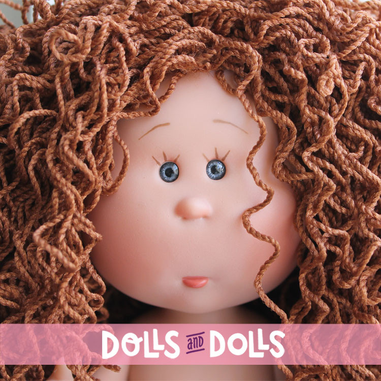 Poupée Nines d'Onil 23 cm - Little Mia avec des cheveux en laine brune et des yeux gris - Sans vêtements