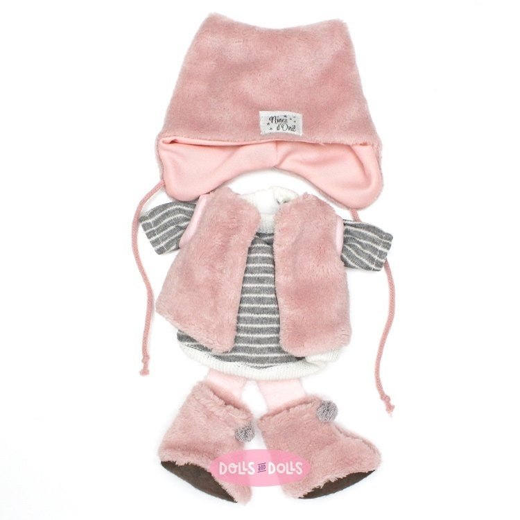Vêtements pour poupées Nines d'Onil 30 cm - Mia - Ensemble rayé avec gilet, bonnet et bottes