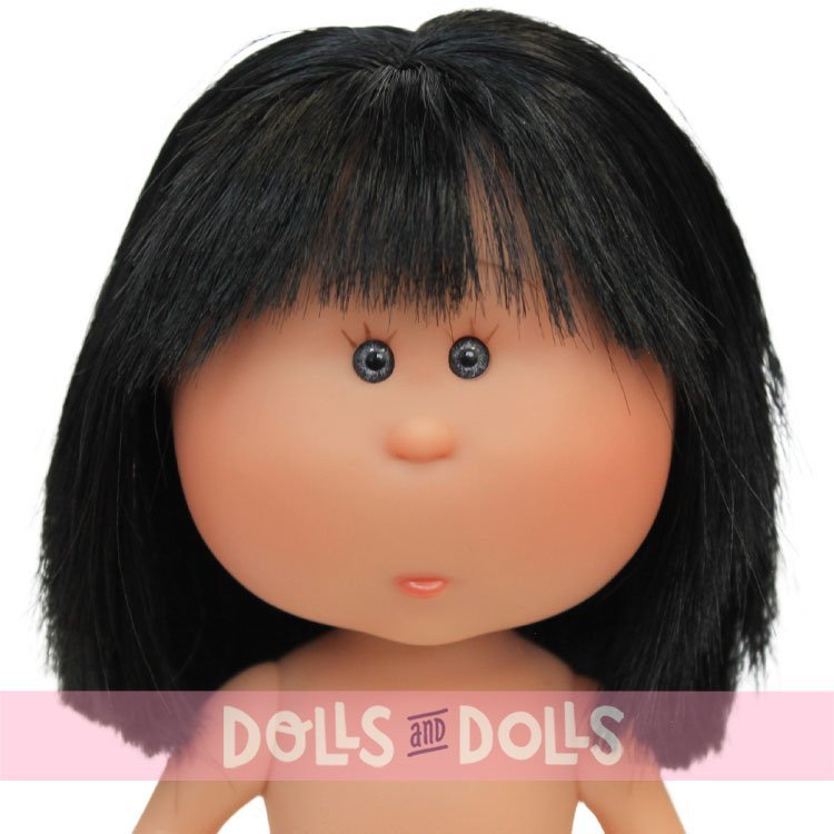 Poupée Nines d'Onil 23 cm - Little Mia aux cheveux noirs raides avec franges - Sans vêtements