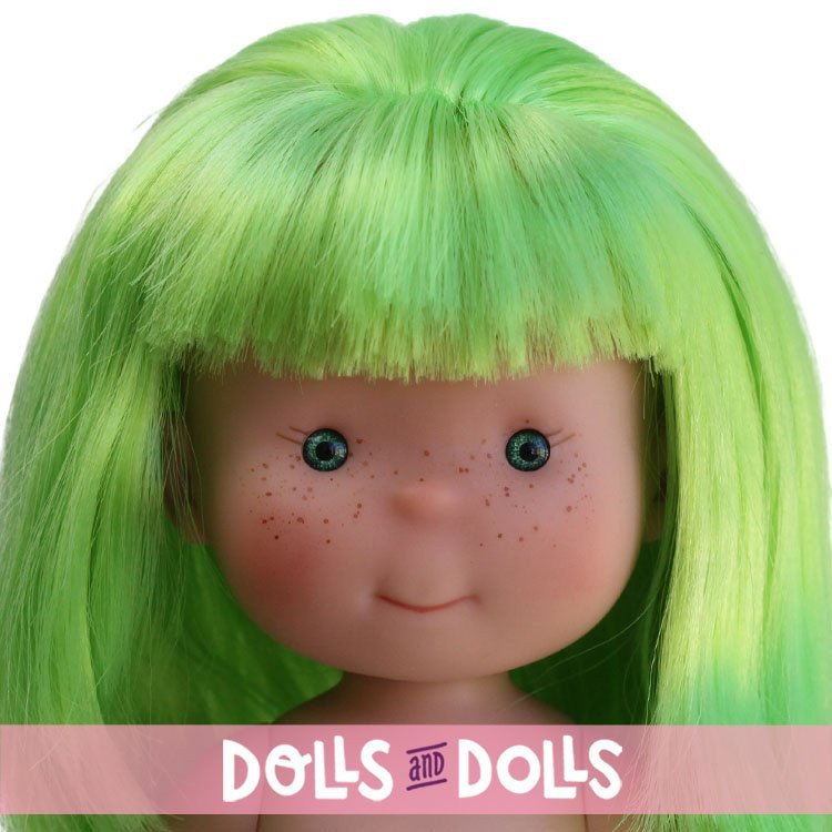 Poupée Nines d'Onil 23 cm - Little Pippa aux cheveux raides verts et à la frange - Sans vêtements