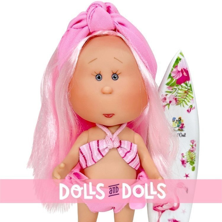 Poupée Nines d'Onil 23 cm - Little Mia summer avec cheveux roses, bandeau et un maillot de bain