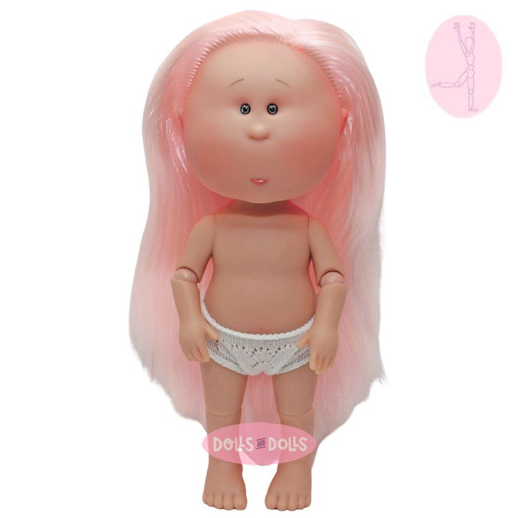 Poupée Nines d'Onil 30 cm - Mia ARTICULÉE - Mia avec des cheveux raides roses - Sans vêtements