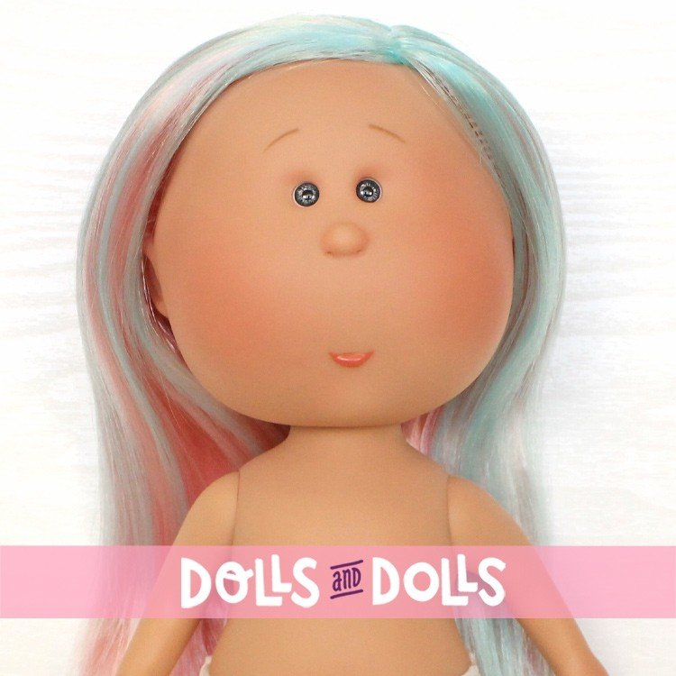 Poupée Nines d'Onil 30 cm - Mia avec des cheveux roses et des mèches bleues - Sans vêtements