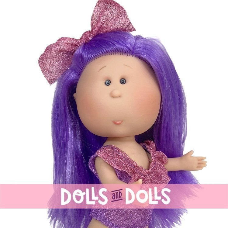 Poupée Nines d'Onil 30 cm - Mia été aux cheveux violets et maillot de bain