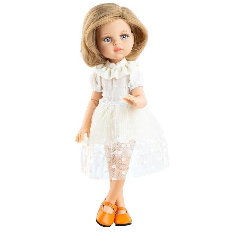 Poupée Paola Reina 32 cm - Las Amigas Articulée - Carla en robe blanche brodée de fleurs