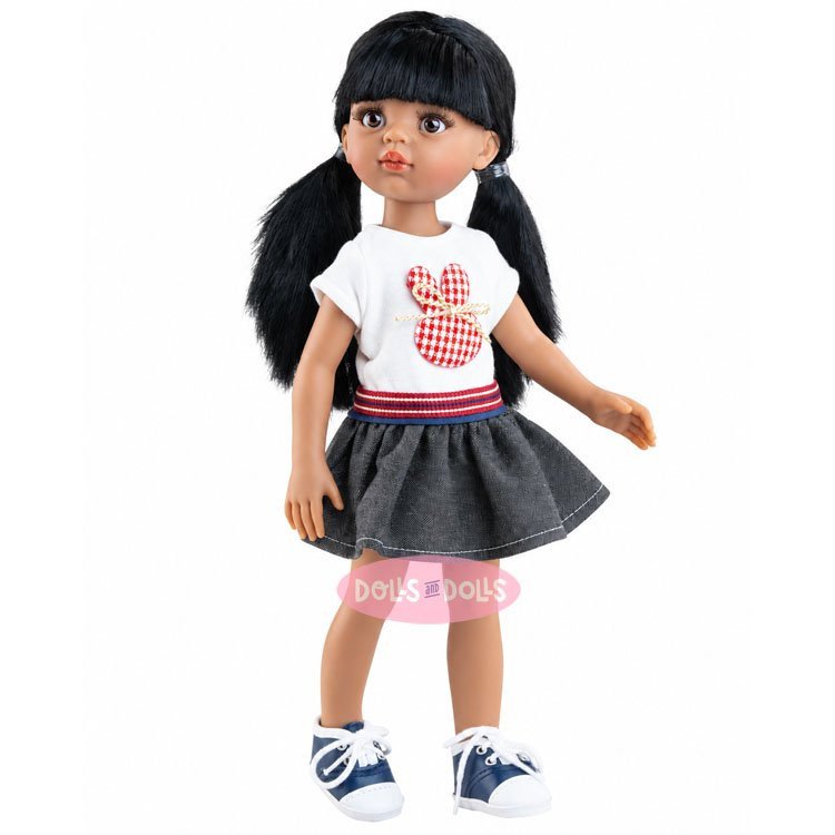 Poupée Paola Reina 32 cm - Las Amigas - Caya avec un t-shirt lapin et une jupe en jean