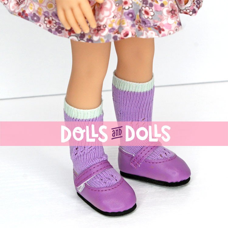 Poupée Paola Reina 32 cm - Las Amigas - Clara avec une robe à fleurs roses et des chaussures violettes