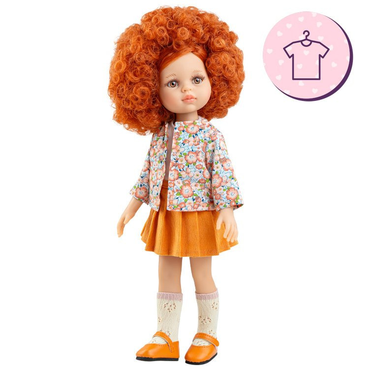 Ensemble pour poupée Paola Reina 32 cm - Las Amigas - Cristi - Veste à fleurs et jupe orange