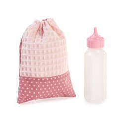 Compléments pour poupée Así - Sac bouteille rose avec étoiles blanches et bouteille