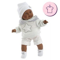 Vêtements pour poupées Llorens 38 cm - Ensemble étoiles blanches avec chapeau et chaussons